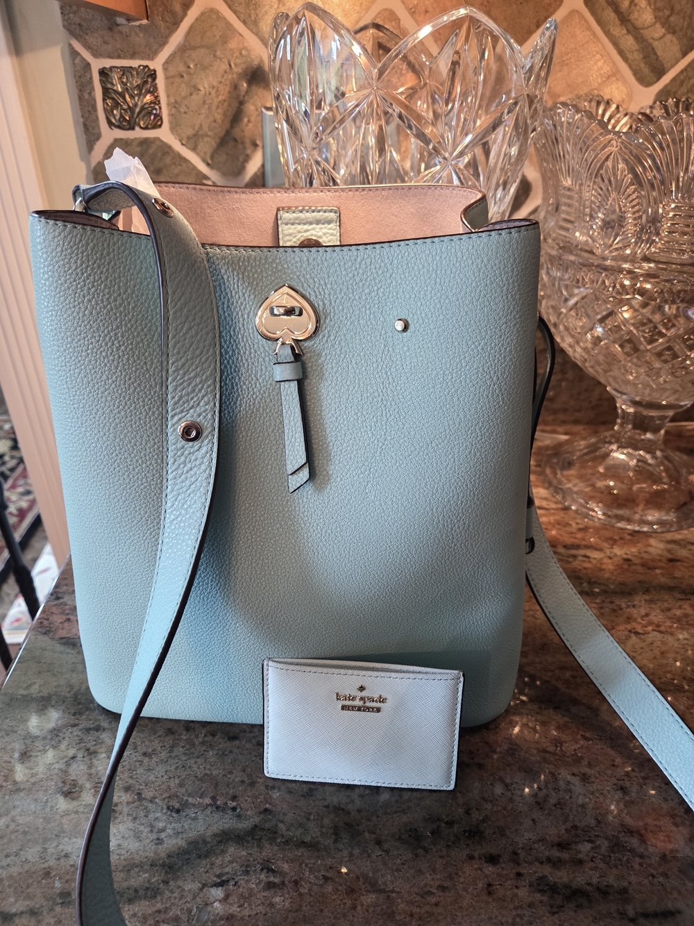 kate spade Light Green Leather Bucket Bag with Card Case